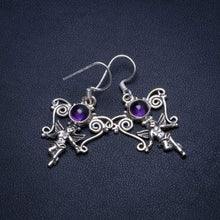 StarGems  Natural Amethyst Angel Handmade Unique Angle Shape 925 Sterling Silver Earrings 1 1/2" T4813