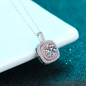 StarGems  Double-Layer Pink Square 1ct Moissanite 925 Silver Platinum Plated Necklace 40+5cm NX120