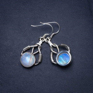 StarGems  Natural Rainbow Moonstone Handmade Unique 925 Sterling Silver Earrings 1.5" X4923