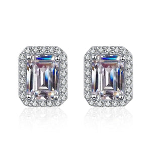 StarGems® Emerald Cut 1ct×2 Moissanite 925 Silver Platinum Plated Stud Earrings EX050