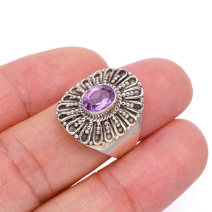 StarGems  Natural Amethyst Handmade Boho 925 Sterling Silver Ring, Size 9 S3018