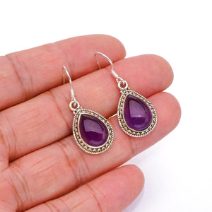 StarGems  Natural Amethyst Handmade Mexican 925 Sterling Silver Earrings 1 1/4" S1631