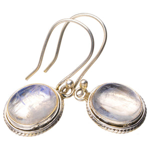 StarGems® Natural Rainbow Moonstone Handmade 925 Sterling Silver Earrings 1.5" D7393