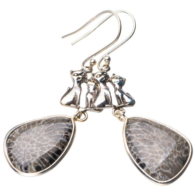 StarGems  Natural Stingray Coral Cats Handmade 925 Sterling Silver Earrings 2.25