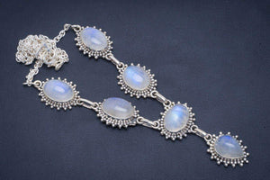 StarGems  Natural Rainbow Moonstone Handmade Unique 925 Sterling Silver Necklace 18-18.75" B4351