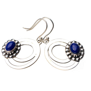 StarGems® Natural Lapis Lazuli Handmade 925 Sterling Silver Earrings 1.75" D6787