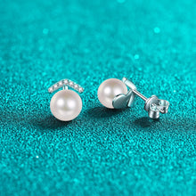 StarGems® 9mm AAAA Pearls 0.11cttw Moissanite 925 Silver Platinum Plated Stud Earrings EX070