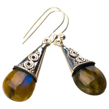 StarGems® Natural Blue Fire Labradorite Handmade 925 Sterling Silver Earrings 1.5" D7738