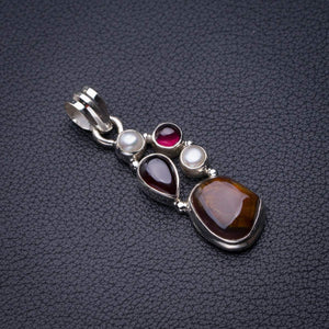 StarGems  Natural Garnet,River Pearl And Amethyst Handmade 925 Sterling Silver Pendant 1.75" D5964