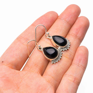 StarGems® Natural Black Onyx Handmade 925 Sterling Silver Earrings 1.25" D6973