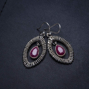 StarGems  Natural Cherry Ruby Handmade Vintage Eye Shape 925 Sterling Silver Earrings 1 3/4" T3795