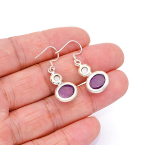 StarGems  Natural Amethyst and River Pearl Handmade Mexican 925 Sterling Silver Earrings 1 1/4" S1596