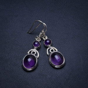 StarGems® Natural Amethyst Handmade Unique 925 Sterling Silver Earrings 1 1/2" T4663