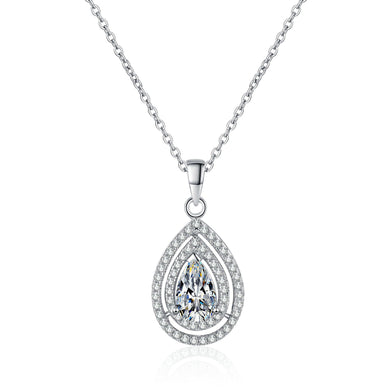StarGems® Double-Layer Teardrop 1ct Moissanite 925 Silver Platinum Plated Necklace 40+5cm NX022