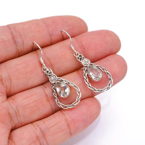 StarGems  Natural Green Amethyst Handmade Boho 925 Sterling Silver Earrings 1 1/2" S1524