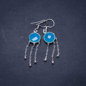 StarGems  Natural Chalcedony Handmade Unique Tassel Shape 925 Sterling Silver Earrings 2" Y0291