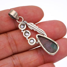 StarGems  Natural River Pearl and Chrysocolla Punk Style Vintage Leaf Shape 925 Sterling Silver Pendant 2" S1071