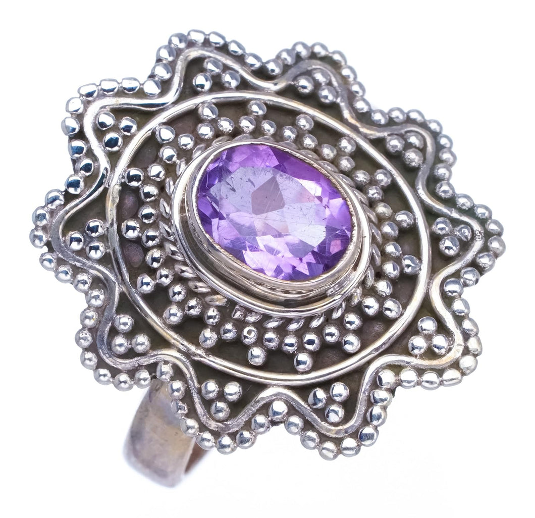 StarGems  Natural Amethyst Handmade Boho 925 Sterling Silver Ring, US Size 9 S2844