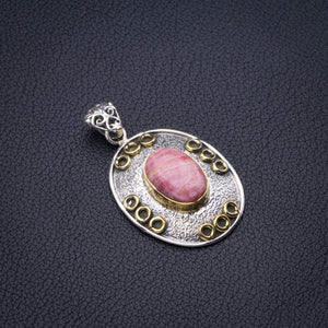 StarGems  Natural Two Tones 18K Gold Plated Rhodochrosite Handmade 925 Sterling Silver Pendant 1.75" D2318