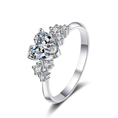 StarGems® Heart Three Prong Cute 1ct Moissanite 925 Silver Platinum Plated Ring RX040