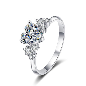 StarGems  Heart Three Prong Cute 1ct Moissanite 925 Silver Platinum Plated Ring RX040