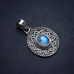 StarGems® Natural Rainbow Moonstone Handmade Unique 925 Sterling Silver Pendant 1 1/2" T1913