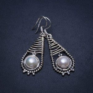 StarGems  Natural River Pearl Handmade Vintage 925 Sterling Silver Earrings 1 3/4" T4645