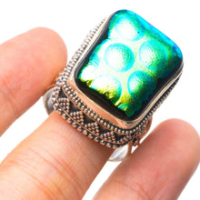 StarGems® Natural Rainbow Dichroic Glass Antique Design Handmade 925 Sterling Silver Ring, Size 9.75 T5513