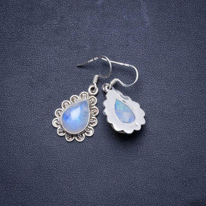 StarGems  Natural Rainbow Moonstone Handmade Unique 925 Sterling Silver Earrings 1.5" X4555