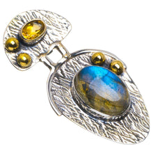 StarGems  Natural Two Tones Blue Fire Labradorite and Citrine 925 Sterling Silver Pendant 1.75" B4021