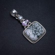 StarGems® Natural Moss Agate,Amethyst and River Pearl 925 Sterling Silver Pendant 1 3/4" T0222