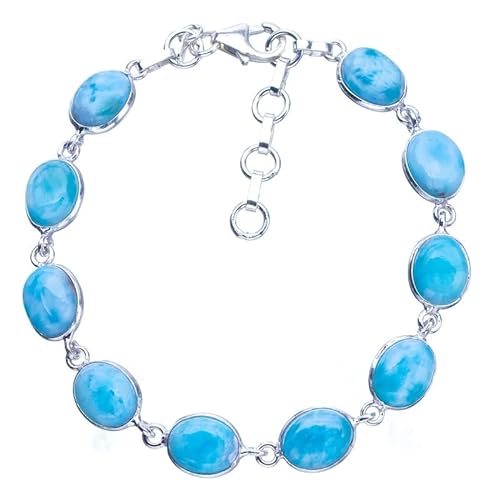 StarGems Natural Larimar 925 Sterling Silver Bracelet 7-8