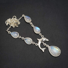 StarGems  Natural Rainbow Moonstone Handmade Unique 925 Sterling Silver Necklace 16.25+1.25" A3121