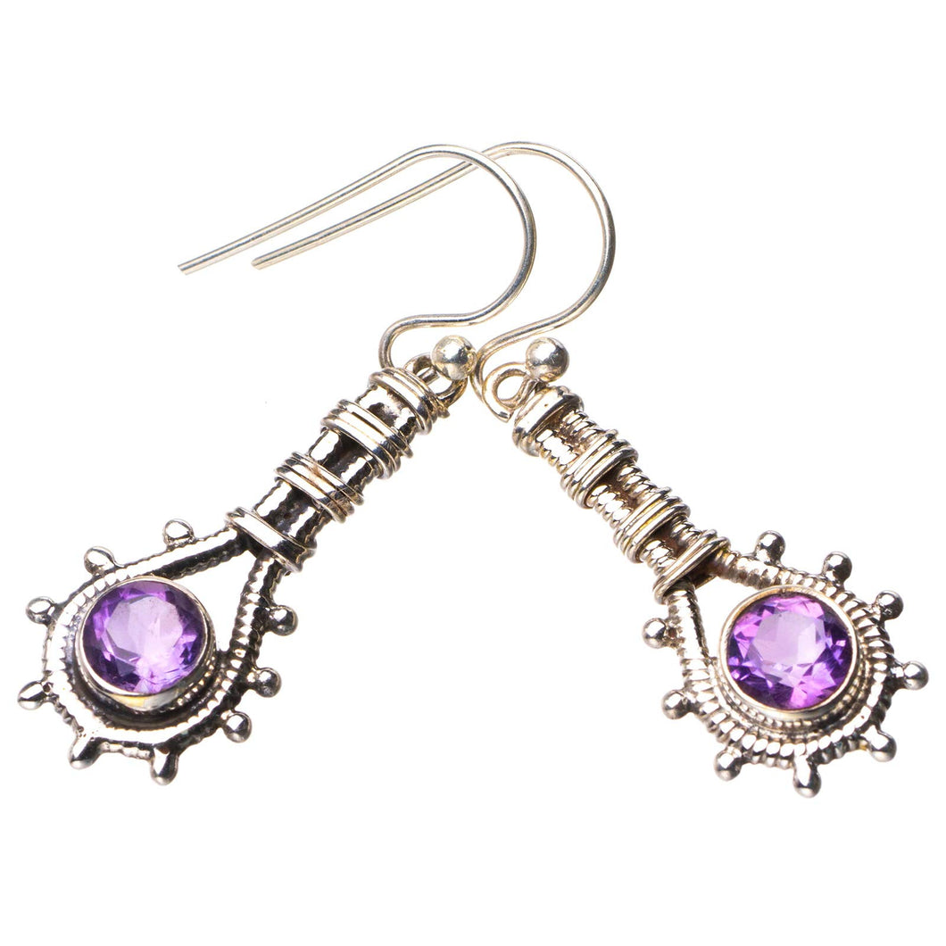 StarGems  Natural Amethyst Handmade 925 Sterling Silver Earrings 1.5