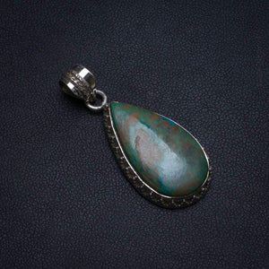 StarGems  Natural Chrysocolla Handmade Boho 925 Sterling Silver Pendant 1 1/2" T0289