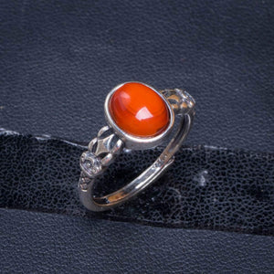 StarGems  Natural Nanjiang Red Agate Opening Concise Handmade 925 Sterling Silver Ring 7 D1022