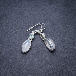 StarGems  Natural Rainbow Moonstone and Blue Topaz Handmade Unique 925 Sterling Silver Earrings 1.25" Y3164