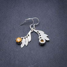 StarGems  Natural Tiger Eye Handmade Unique Leaf Shape 925 Sterling Silver Earrings 1.5" Y2990