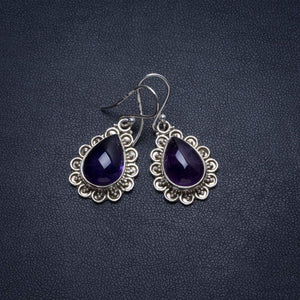 StarGems® Natural Amethyst Handmade Vintage 925 Sterling Silver Earrings 1 1/4" T5195