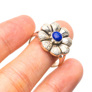 StarGems® Natural Lapis Lazuli Handmade Unique Flower Shape 925 Sterling Silver Ring 6.75 Y4263