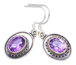 StarGems  Natural Amethyst Handmade Vintage 925 Sterling Silver Earrings 1 1/4" S1670