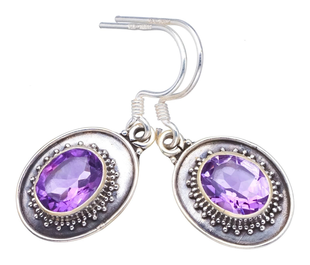 StarGems  Natural Amethyst Handmade Vintage 925 Sterling Silver Earrings 1 1/4