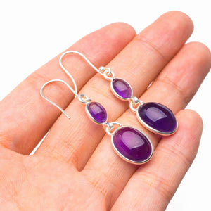 StarGems  Natural Amethyst Handmade 925 Sterling Silver Earrings 1.75" D7135