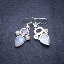 StarGems  Natural Rainbow Moonstone,Amethyst River Pearl Handmade Unique 925 Sterling Silver Earrings 1.75" X4497