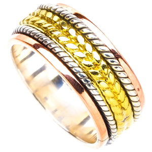 StarGems Natural Spinning Two Tones Wheat Triple-Layer Handmade 925 Sterling Silver Ring A4591