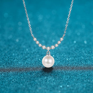 StarGems® 8mm River Pearl Minimalist 0.36cttw Moissanite 925 Silver Platinum Plated Necklace 40+5cm NX082