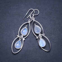 StarGems  Natural Rainbow Moonstone Handmade Unique 925 Sterling Silver Earrings 2.25" X4353