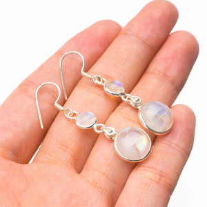 StarGems  Natural Rainbow Moonstone Handmade 925 Sterling Silver Earrings 1.75" D6579