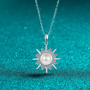 StarGems  8mm Sunflower 0.32cttw Moissanite 925 Silver Platinum Plated Necklace 40+5cm NX076