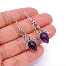 StarGems  Natural Amethyst Punk Style 925 Sterling Silver Earrings 1 3/4" S1365